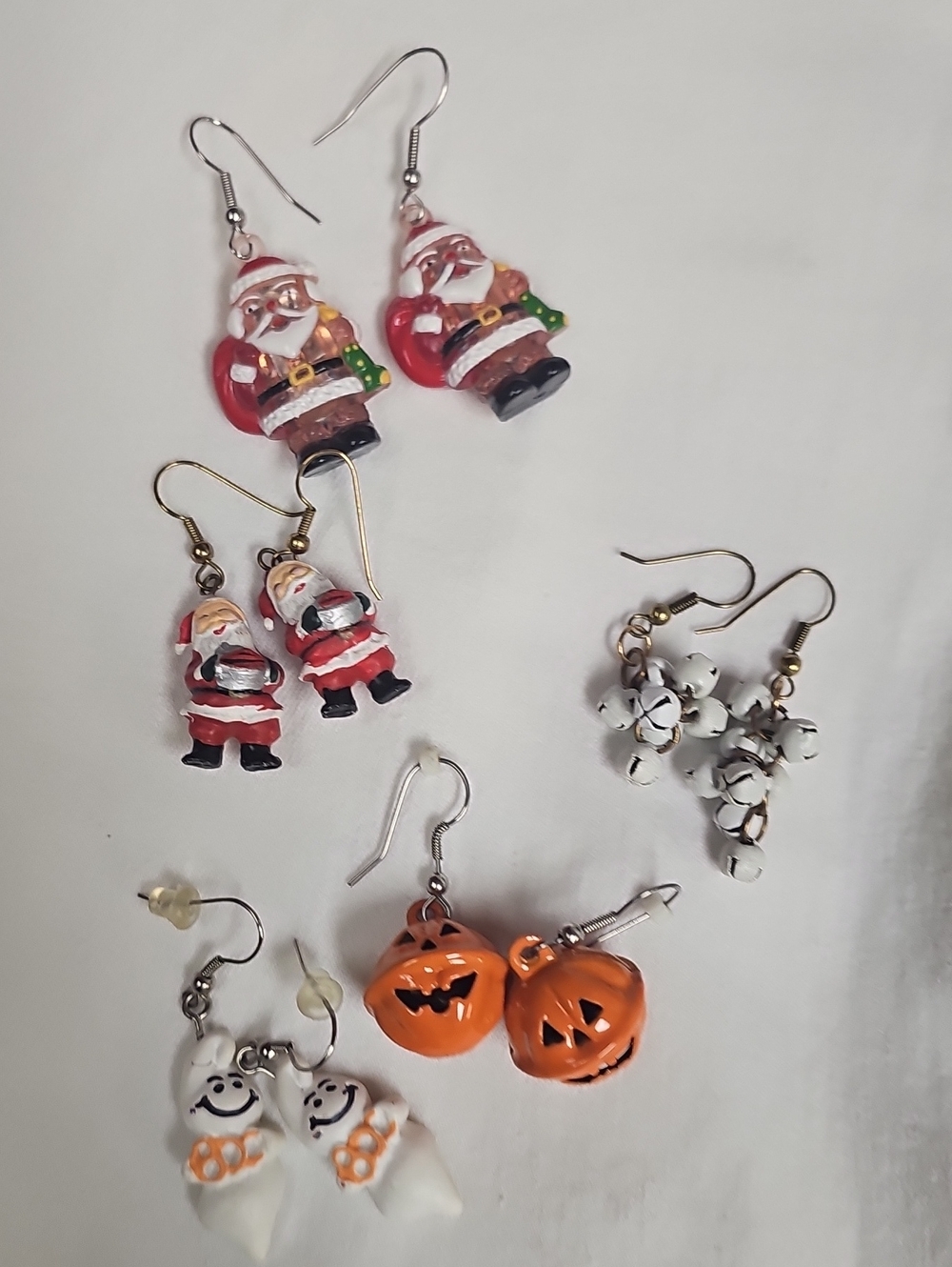 Festive Holiday Charm Earrings Set - Red, Orange, White